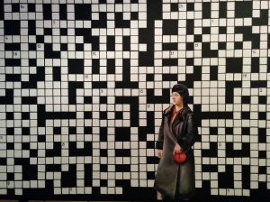 "Crossword puzzle with lady in black coat," by Paulina Olowska. 